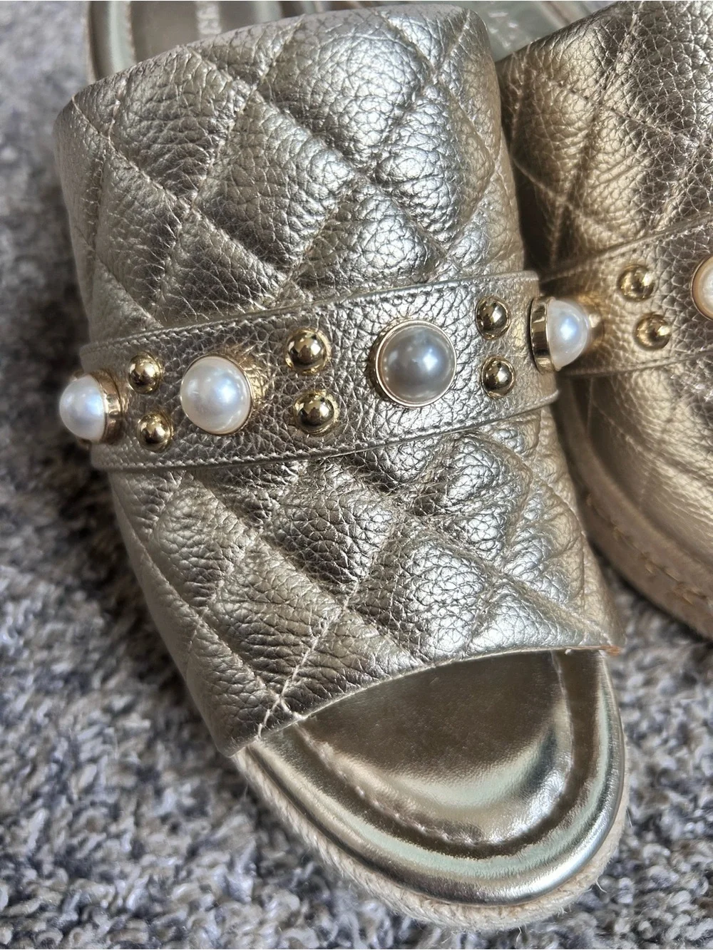 Karl Lagerfeld Paris Camila Espadrille Wedge Sandals Champagne size 8.5